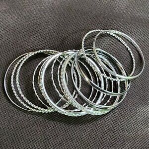 Claire's Set Of 14 Silver Tone Bangle Bracelets